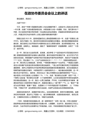在政协市委员会会议上的讲话