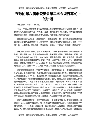 在政协第六届市委员会第二次会议开幕式上的讲话