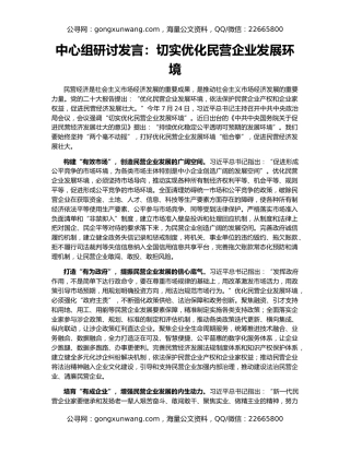 中心组研讨发言：切实优化民营企业发展环境