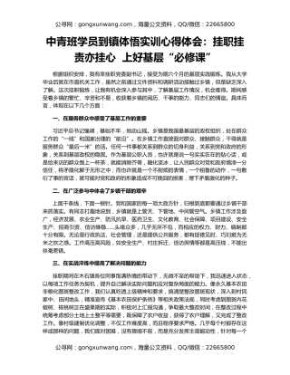中青班学员到镇体悟实训心得体会：挂职挂责亦挂心  上好基层“必修课”