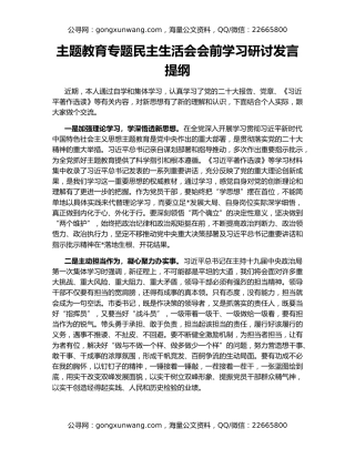 主题教育专题民主生活会会前学习研讨发言提纲