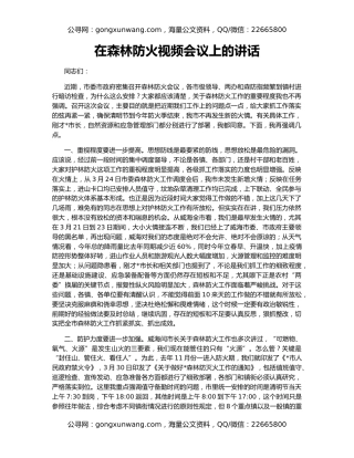 在森林防火视频会议上的讲话