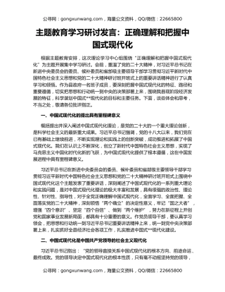 主题教育学习研讨发言：正确理解和把握中国式现代化