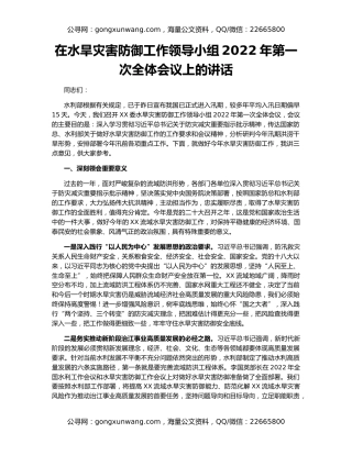 在水旱灾害防御工作领导小组2022年第一次全体会议上的讲话