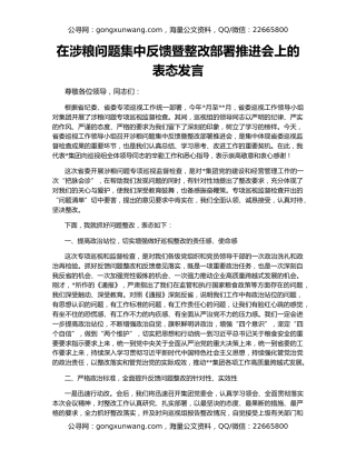 在涉粮问题集中反馈暨整改部署推进会上的表态发言