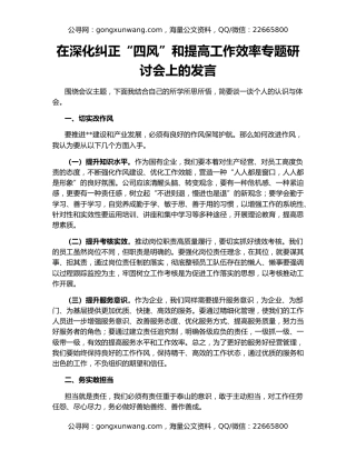 在深化纠正“四风”和提高工作效率专题研讨会上的发言