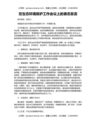 在生态环境保护工作会议上的表态发言