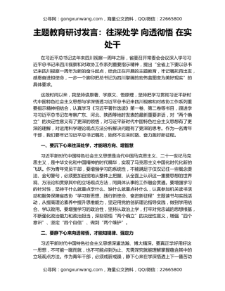 主题教育研讨发言：往深处学 向透彻悟 在实处干