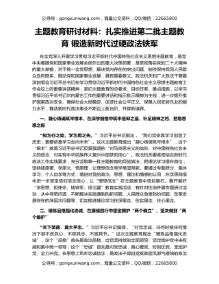 主题教育研讨材料：扎实推进第二批主题教育 锻造新时代过硬政法铁军