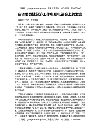 在省委县域经济工作电视电话会上的发言