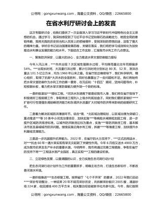 在省水利厅研讨会上的发言