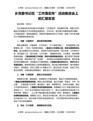 乡党委书记在“工作落实年”活动推进会上的汇报发言