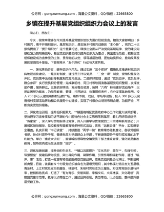 乡镇在提升基层党组织组织力会议上的发言