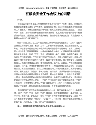 在粮食安全工作会议上的讲话