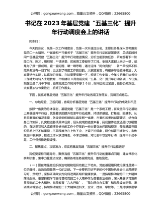 书记在2023年基层党建“五基三化”提升年行动调度会上的讲话
