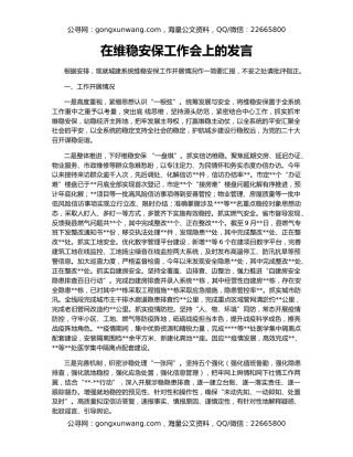 在维稳安保工作会上的发言