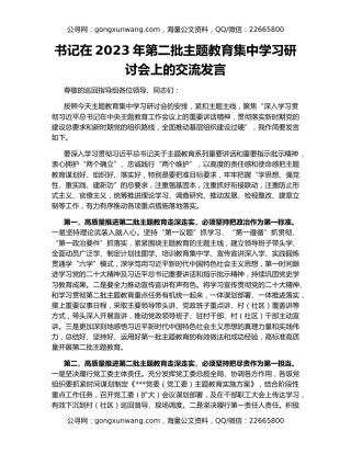 书记在2023年第二批主题教育集中学习研讨会上的交流发言