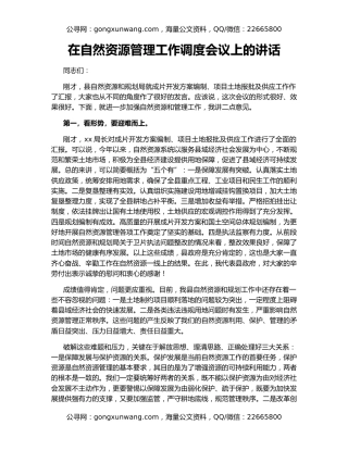 在自然资源管理工作调度会议上的讲话