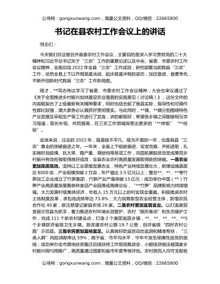 书记在县农村工作会议上的讲话