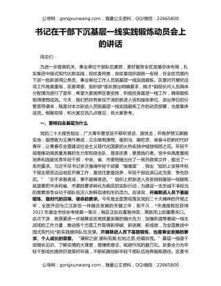 书记在干部下沉基层一线实践锻炼动员会上的讲话