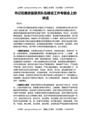 书记在廉政监察员队伍建设工作专题会上的讲话