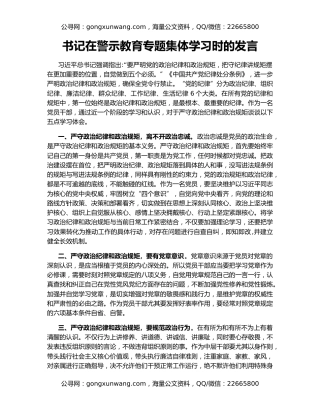 书记在警示教育专题集体学习时的发言
