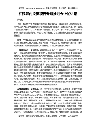 在预算内投资项目专题推进会上的讲话