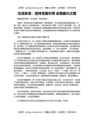 交流发言：坚持党建引领 走稳振兴之路