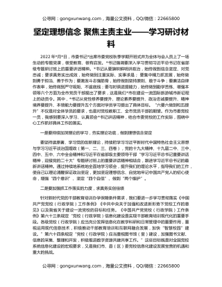 坚定理想信念 聚焦主责主业——学习研讨材料