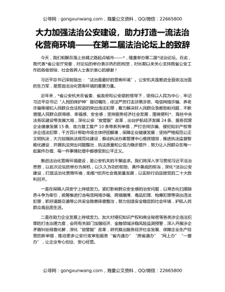 大力加强法治公安建设，助力打造一流法治化营商环境——在第二届法治论坛上的致辞