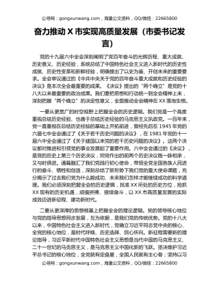 奋力推动X市实现高质量发展（市委书记发言）