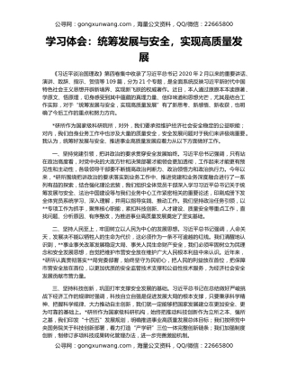 学习体会：统筹发展与安全，实现高质量发展