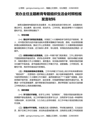 党办主任主题教育专题组织生活会对照检视发言材料