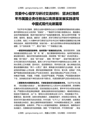 党委中心组学习研讨交流材料：坚决扛稳抓牢市属国企责任担当以高质量发展实践谱写中国式现代化新篇章
