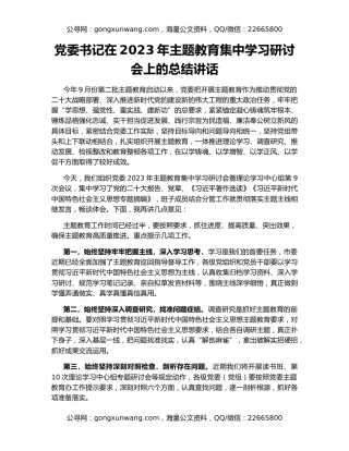 党委书记在2023年主题教育集中学习研讨会上的总结讲话