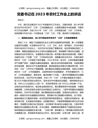 党委书记在2023年农村工作会上的讲话
