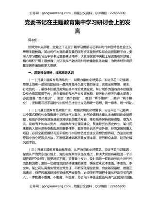 党委书记在主题教育集中学习研讨会上的发言