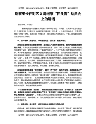 巡察组长在对区X局巡察“回头看”动员会上的讲话