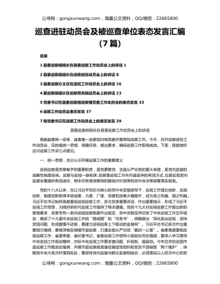 巡查进驻动员会及被巡查单位表态发言汇编（7篇）