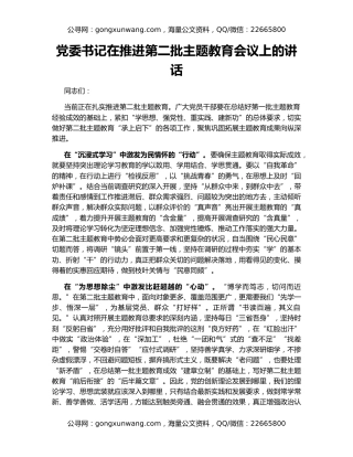 党委书记在推进第二批主题教育会议上的讲话