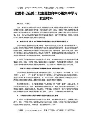 党委书记在第二批主题教育中心组集中学习发言材料