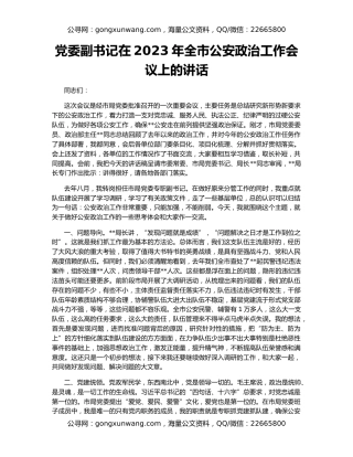 党委副书记在2023年全市公安政治工作会议上的讲话