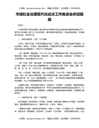 市域社会治理现代化试点工作推进会讲话提纲