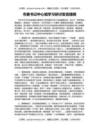 市委书记中心组学习研讨发言提纲