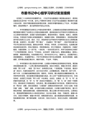 市委书记中心组学习研讨发言提纲（2）