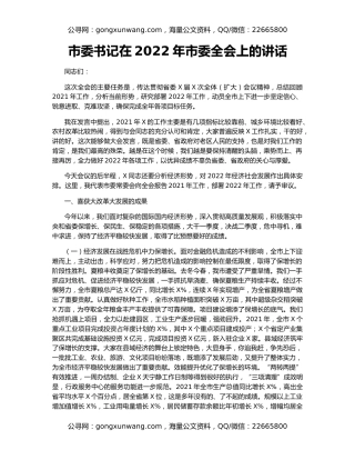 市委书记在2022年市委全会上的讲话