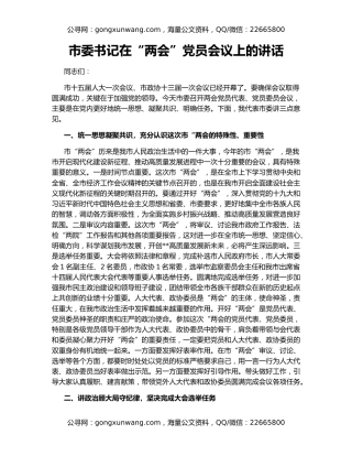 市委书记在“两会”党员会议上的讲话