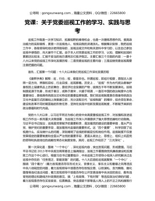 党课：关于党委巡视工作的学习、实践与思考