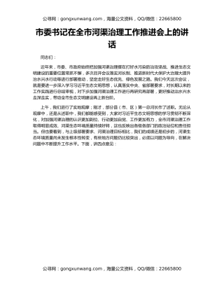 市委书记在全市河渠治理工作推进会上的讲话
