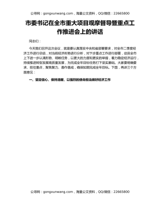 市委书记在全市重大项目观摩督导暨重点工作推进会上的讲话